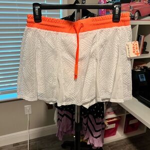 FP Movement by Free People White Textured Skort with Neon Orange Waist